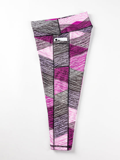 Yoga 7/8 Legs Women's Side Pocket Printed Leggings High-Waisted Tummy-Control Outerwear Running Fitness Pants