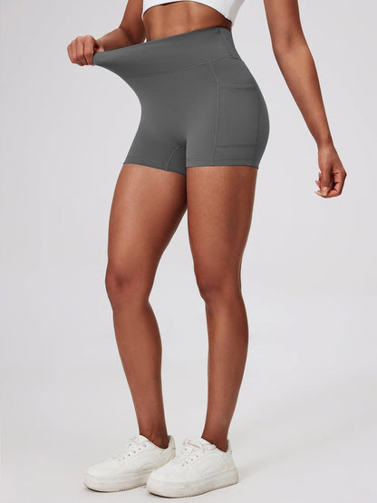 Fitness Shorts with Pockets, Sports Yoga Pants for Women, Bare-Skin Peach Butt Workwear Tight Shorts, Sports Cycling 3/4 Shorts