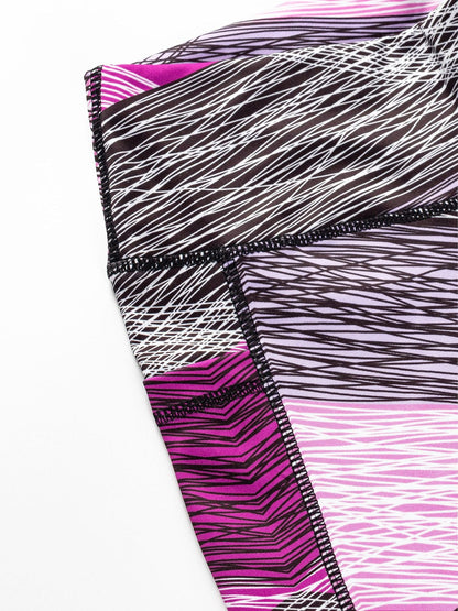 Yoga 7/8 Legs Women's Side Pocket Printed Leggings High-Waisted Tummy-Control Outerwear Running Fitness Pants