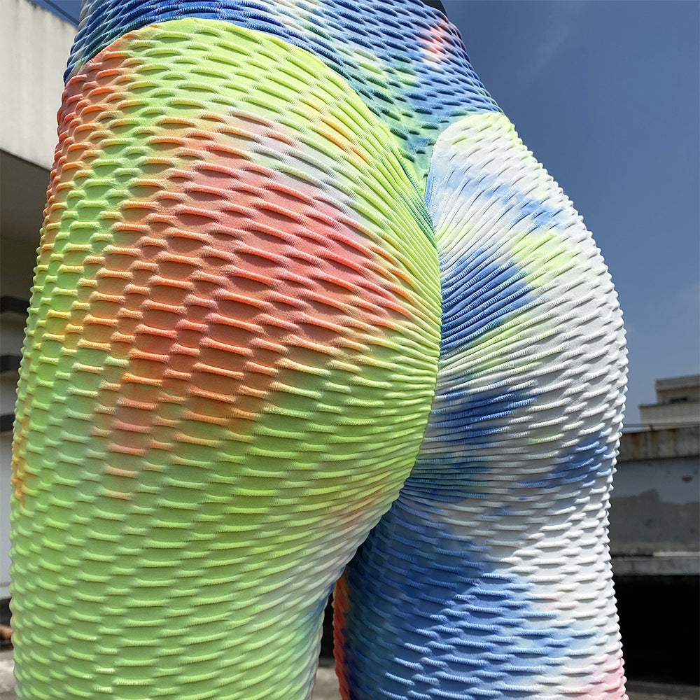 Yoga Clothing Sports Fitness Jacquard High-Waisted Peach-Shaped Butt-Lifting Leggings Tie-Dye Bubble Yoga Pants Slim-Fit
