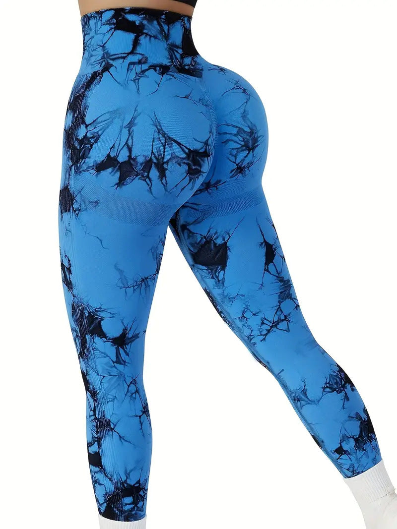High-waisted yoga pants with a butt-lifting design, seamless fitness wear, tie-dye leggings for women