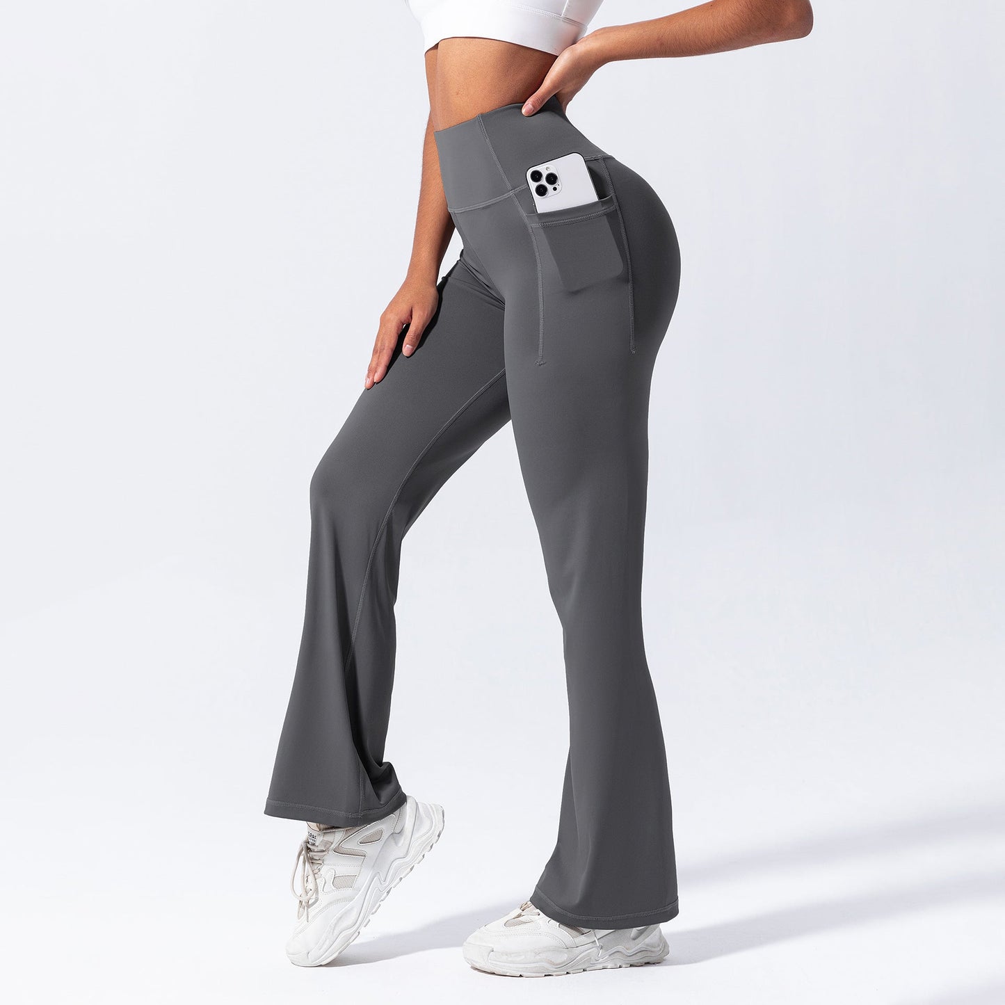 Yoga Long Pants with Side Pockets, Flared Legs, Outdoor Casual High-Waisted Fitness Pants