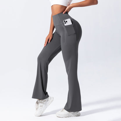 Yoga Long Pants with Side Pockets, Flared Legs, Outdoor Casual High-Waisted Fitness Pants