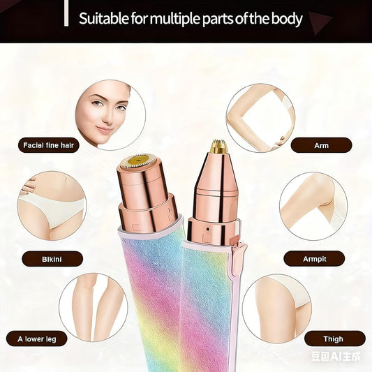 2 in 1 Electric Eyebrow Trimmer, 1 Set Portable Facial Hair Remover, Lip Facial Body Hair Removal Tool with LED Light, Rechargeable Women's Shaver, Brow Shaper