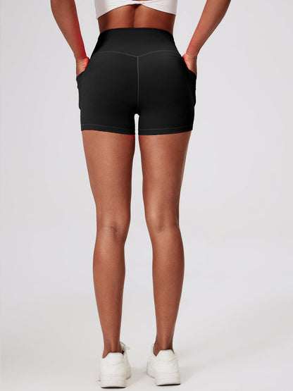 Fitness Shorts with Pockets, Sports Yoga Pants for Women, Bare-Skin Peach Butt Workwear Tight Shorts, Sports Cycling 3/4 Shorts