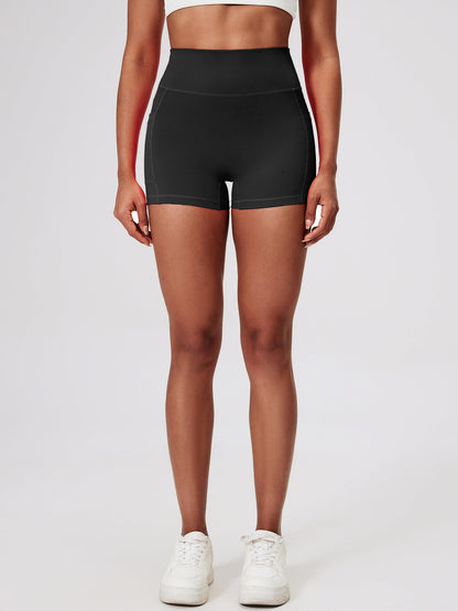 Fitness Shorts with Pockets, Sports Yoga Pants for Women, Bare-Skin Peach Butt Workwear Tight Shorts, Sports Cycling 3/4 Shorts