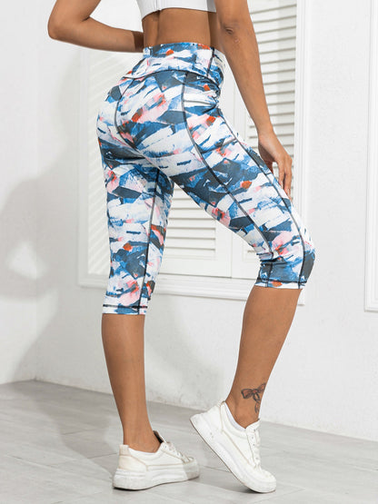 Seamless Yoga 7/8 Legs Women's Side Pocket Printed Leggings High-Waisted Tummy-Control Outerwear Running Fitness Pants