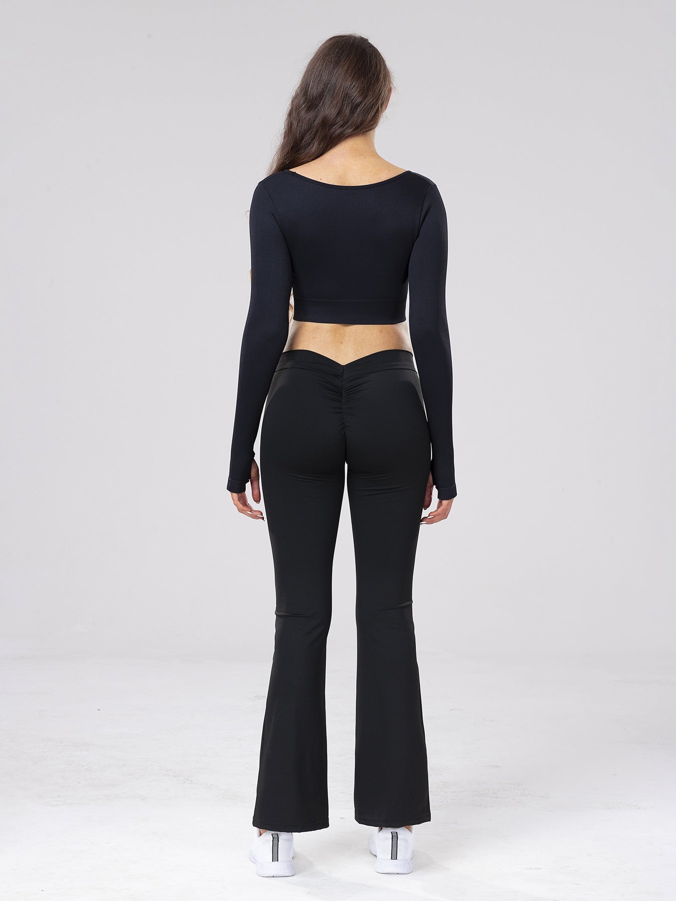 Casual Fitness Wear Sexy Long-Sleeve Top with Exposed Navel, Seamless Square Neckline Yoga T-Shirt for Women