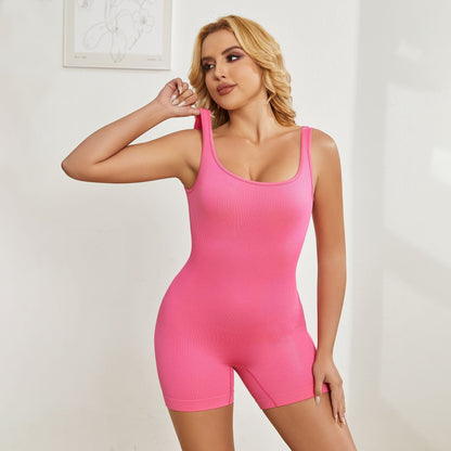 Two-piece Set Women's Solid Backless Cami Top & High Waist Shorts Tracksuit Set, Sleeveless Spaghetti Strap Crop Top & Skinny Shorts, Ladies Sportswear for Indoor Outdoor Wear, Gym Wear, Gym Casual Wear, Summer Activewear, Gymwear