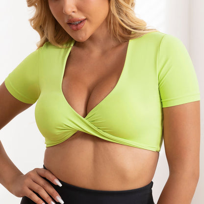 Sleeveless cropped cloud-inspired brushed fitness top for women, summer deep V-neck breathable sexy yoga top