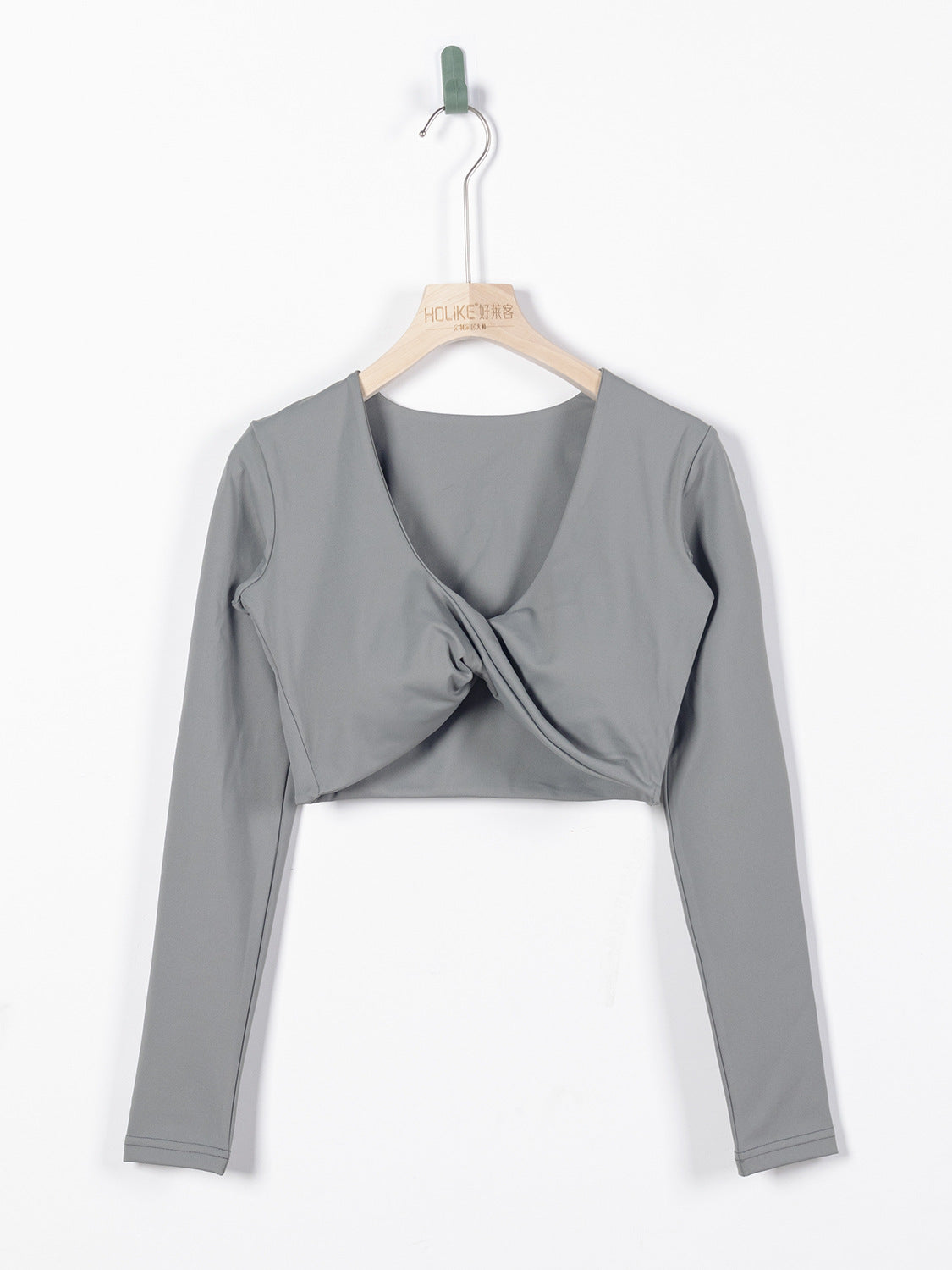 Women's Long-Sleeve Fitness Shirt with Deep V-Neck, Slim-Fit, Breathable, Crop Top for Outdoor Yoga