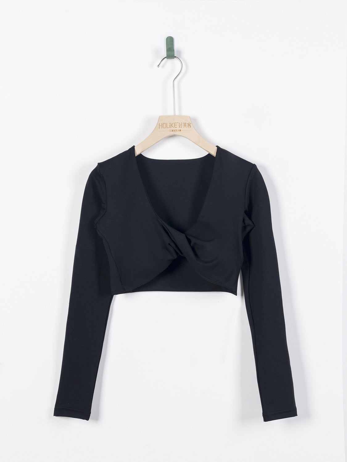 Women's Long-Sleeve Fitness Shirt with Deep V-Neck, Slim-Fit, Breathable, Crop Top for Outdoor Yoga