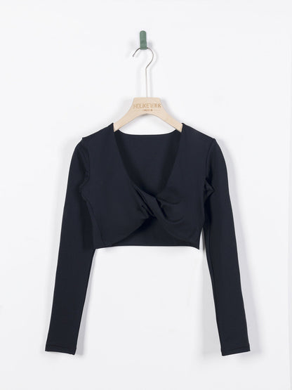 Women's Long-Sleeve Fitness Shirt with Deep V-Neck, Slim-Fit, Breathable, Crop Top for Outdoor Yoga