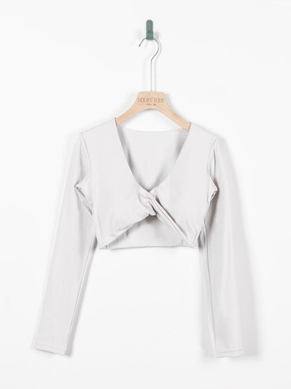 Women's Long-Sleeve Fitness Shirt with Deep V-Neck, Slim-Fit, Breathable, Crop Top for Outdoor Yoga