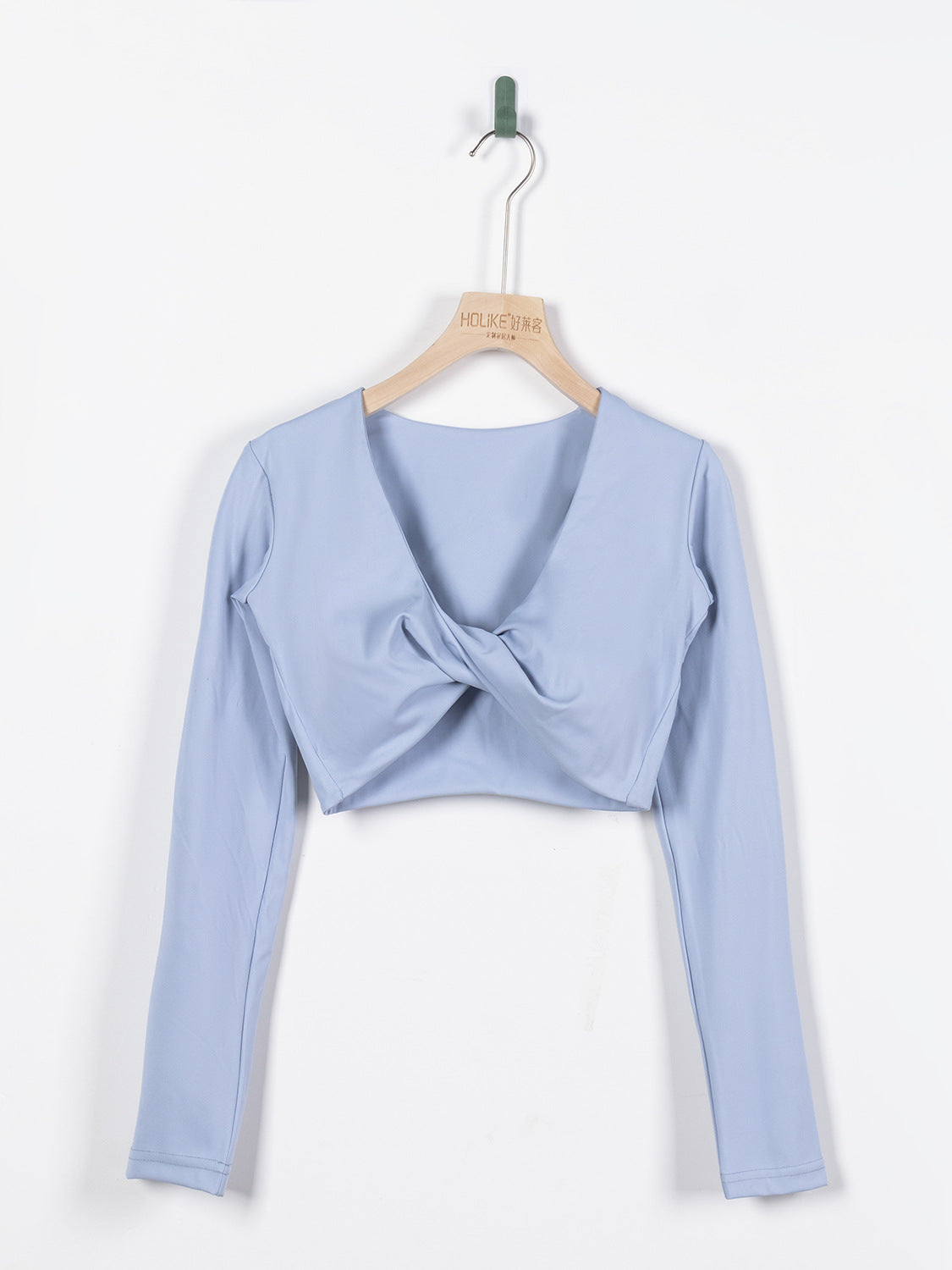 Women's Long-Sleeve Fitness Shirt with Deep V-Neck, Slim-Fit, Breathable, Crop Top for Outdoor Yoga