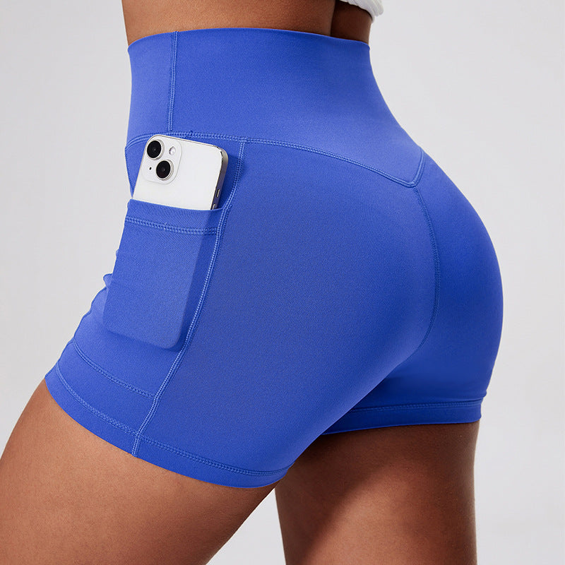 Fitness Shorts with Pockets, Sports Yoga Pants for Women, Bare-Skin Peach Butt Workwear Tight Shorts, Sports Cycling 3/4 Shorts