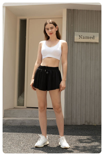 Yoga Shorts-Style Two-Piece Outdoor Skirt Pants, Sports Tennis Skirt Pants, Fitness Running Quick-Dry Drawstring Skirt Pants for Women