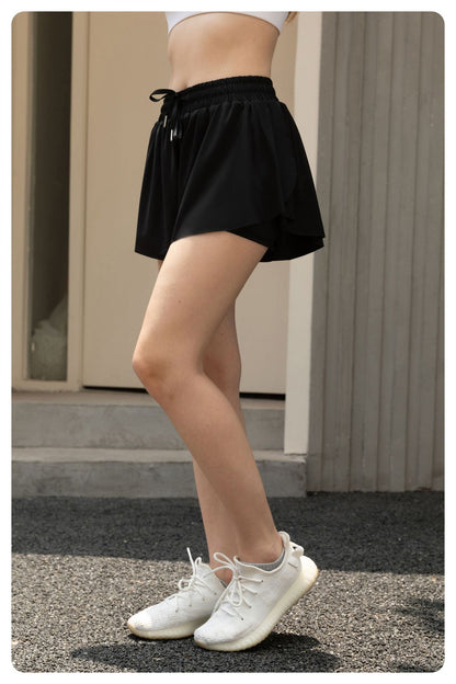 Yoga Shorts-Style Two-Piece Outdoor Skirt Pants, Sports Tennis Skirt Pants, Fitness Running Quick-Dry Drawstring Skirt Pants for Women