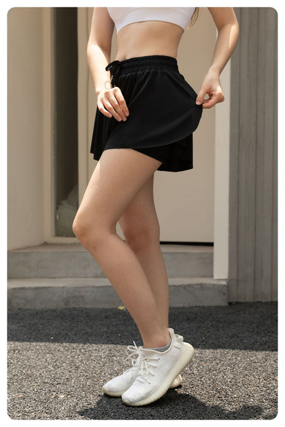 Yoga Shorts-Style Two-Piece Outdoor Skirt Pants, Sports Tennis Skirt Pants, Fitness Running Quick-Dry Drawstring Skirt Pants for Women