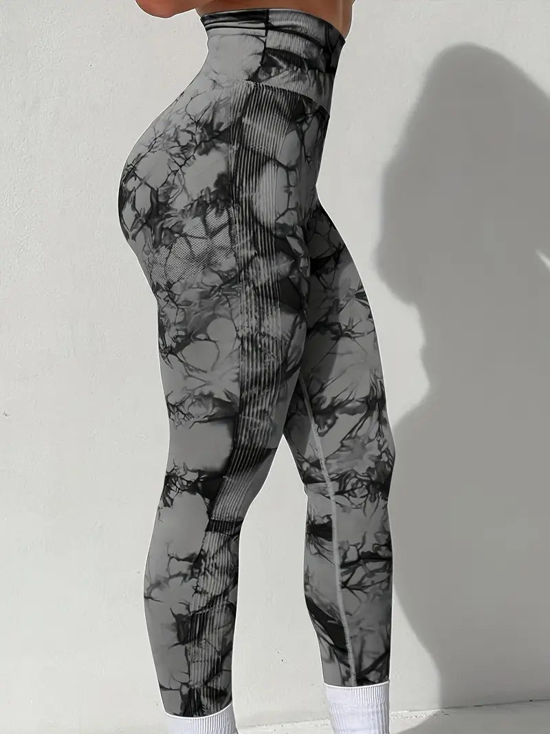 High-waisted yoga pants with a butt-lifting design, seamless fitness wear, tie-dye leggings for women