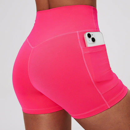 Fitness Shorts with Pockets, Sports Yoga Pants for Women, Bare-Skin Peach Butt Workwear Tight Shorts, Sports Cycling 3/4 Shorts