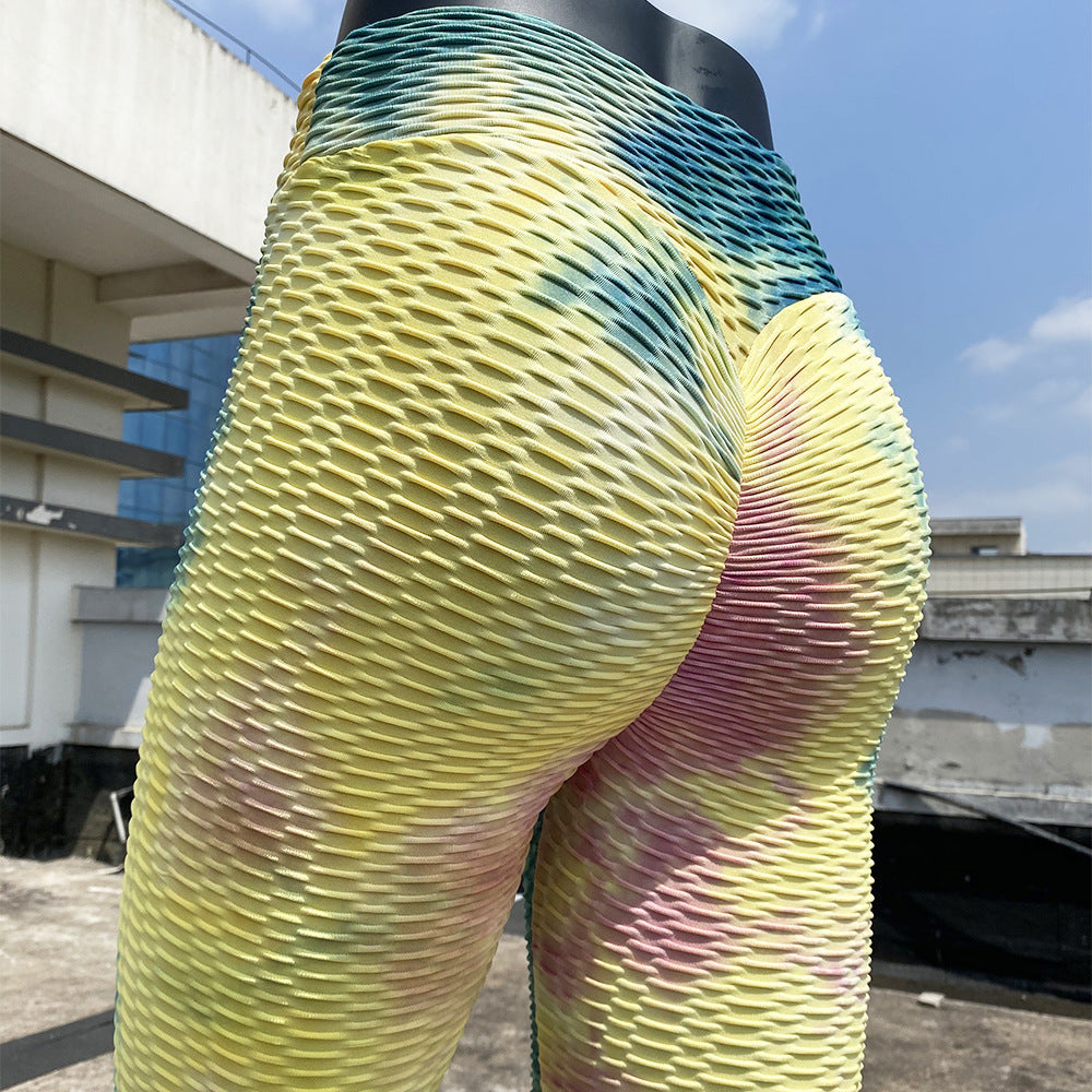 Yoga Clothing Sports Fitness Jacquard High-Waisted Peach-Shaped Butt-Lifting Leggings Tie-Dye Bubble Yoga Pants Slim-Fit