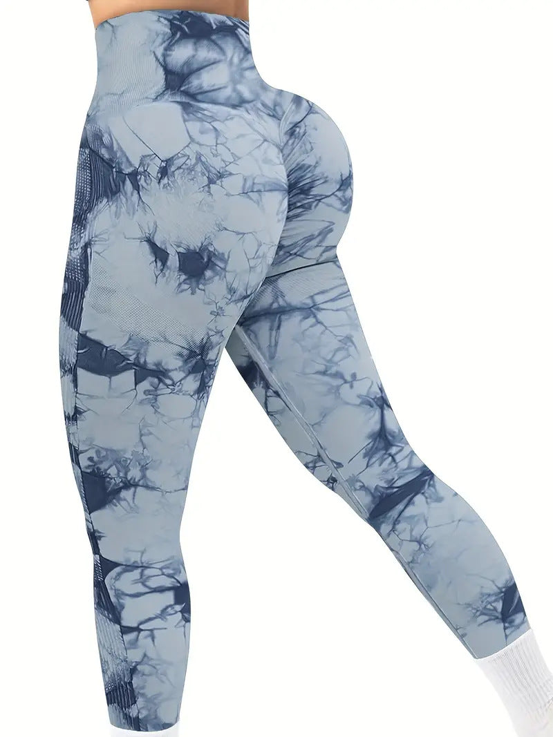 High-waisted yoga pants with a butt-lifting design, seamless fitness wear, tie-dye leggings for women