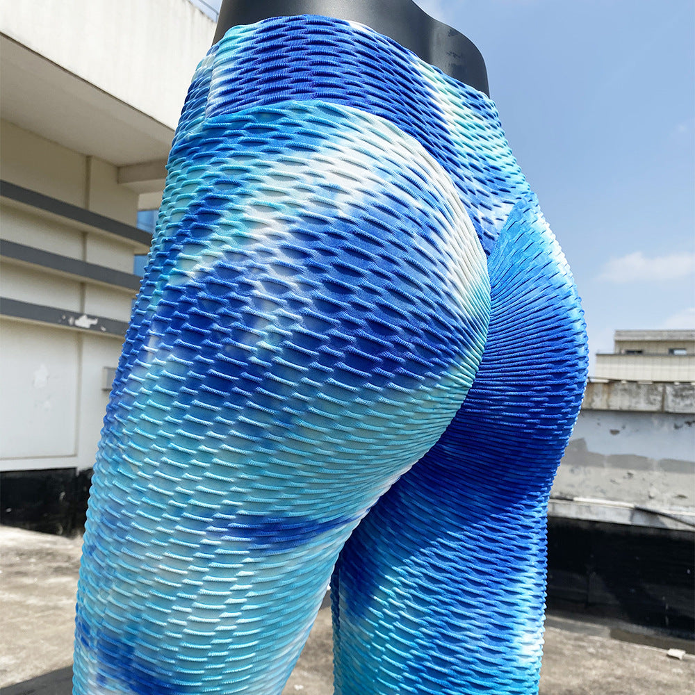 Yoga Clothing Sports Fitness Jacquard High-Waisted Peach-Shaped Butt-Lifting Leggings Tie-Dye Bubble Yoga Pants Slim-Fit