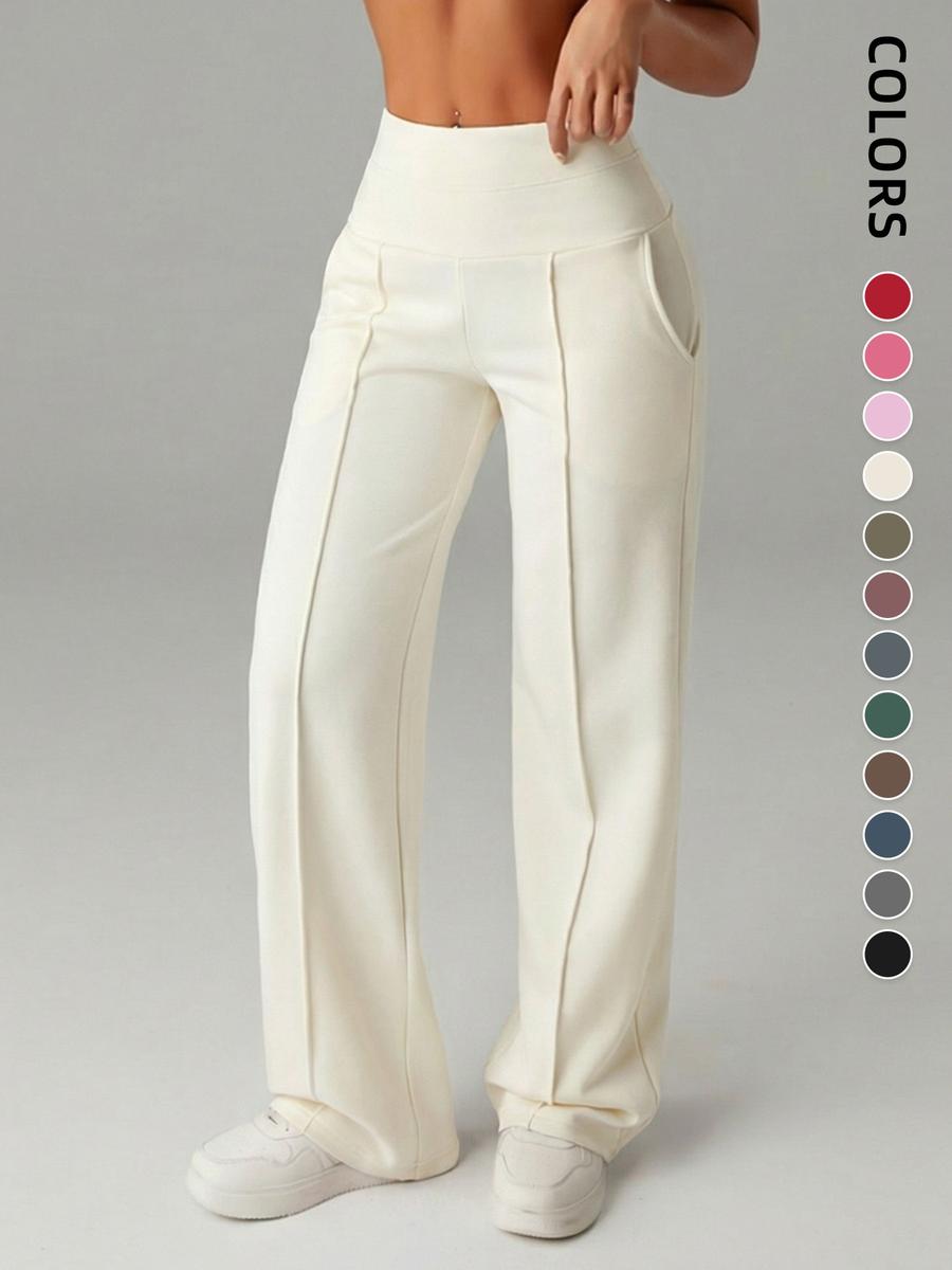 Women's Plain Loose Straight Leg Pants, Wide Leg High Waist Sporty Casual Sweatpants with Pockets, Sports Bottoms, Comfortable Daily Wear [Fits Small - Size Up Recommended]