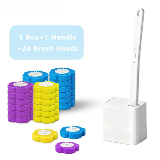 Disposable Toilet Brush, Toilet Bowl Wand Holder Set with 24PCS Cleaner Refills, Bathroom Cleaning System for Sink Bathtub Drain Wash Basin Urinal，Wall-Mount Scrubbing Toilet Brush Bathroom Cleaning Kit