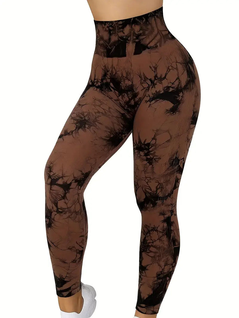 High-waisted yoga pants with a butt-lifting design, seamless fitness wear, tie-dye leggings for women