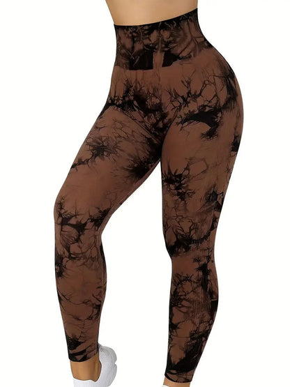 High-waisted yoga pants with a butt-lifting design, seamless fitness wear, tie-dye leggings for women