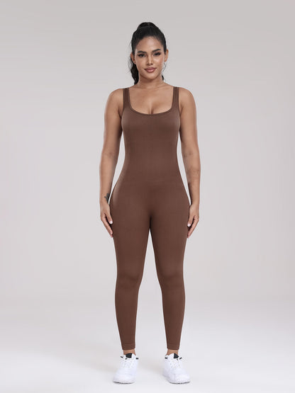 Seamless Yoga Ribbed One-Piece Fitness Outdoor Sports Long Pants with Backless One-Piece Top for Women