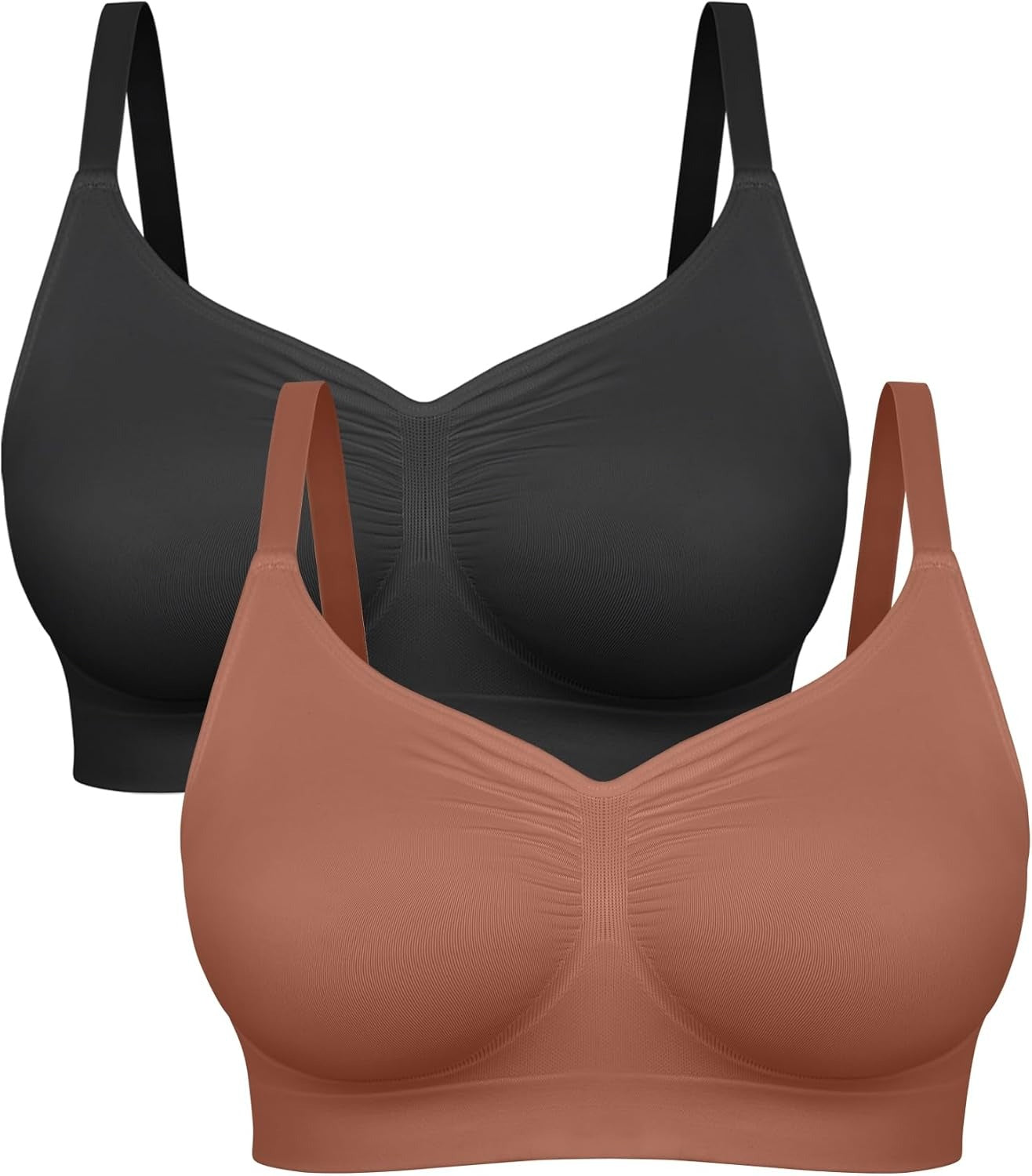 Black and brown bras on a white background