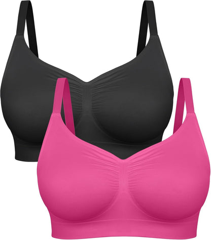Black and pink bras on a white background