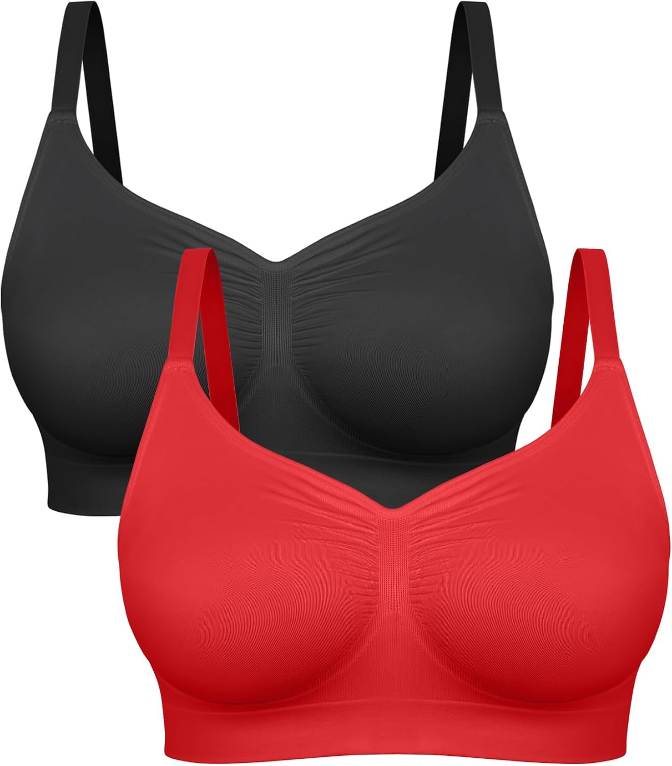 Black and red bras on a white background