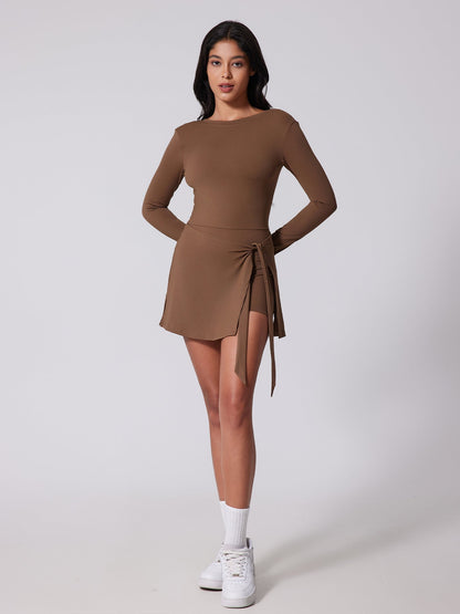 Built-in Anti-Chafe Shorts of Women's Brown Yoga Dress - Secure & Comfortable for Workouts