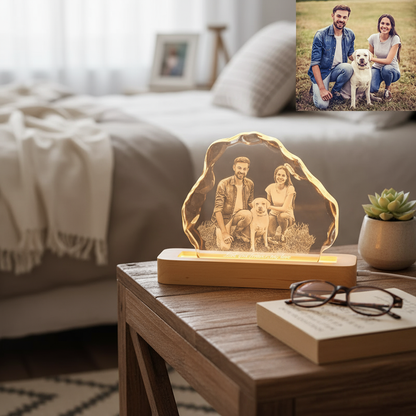 Custom 3D Crystal Music Lamp — Heart Photo Engraving, Bluetooth, LED Rotation