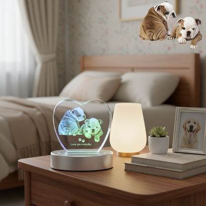 Custom 3D Crystal Music Lamp — Heart Photo Engraving, Bluetooth, LED Rotation