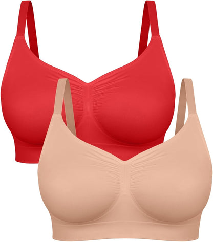 Red and beige bras on a white background