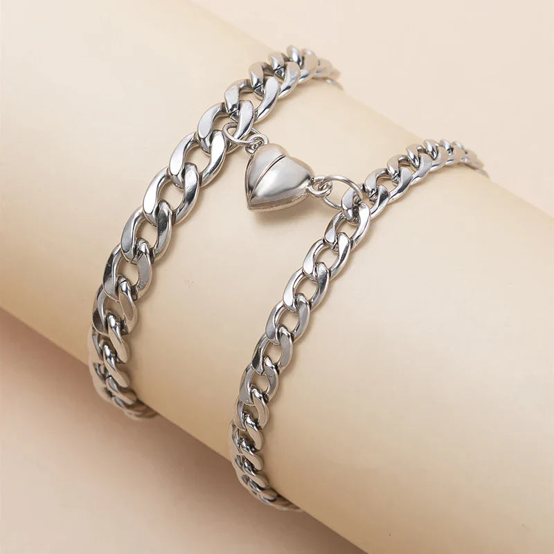 Magnetic Chain Bracelet Set - Silver